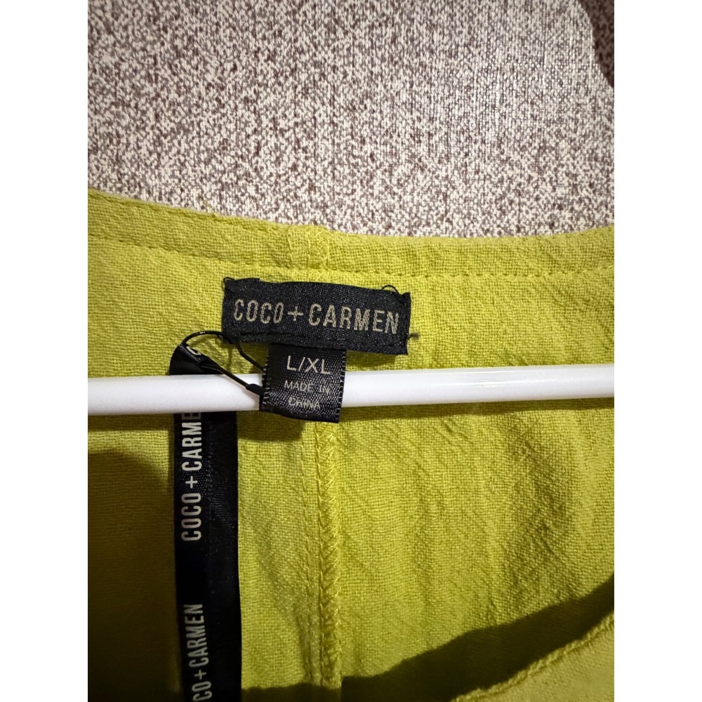 Coco + Carmen Lime Green Cotton Gauze Layered Blouse Kimono Sleeve Top L XL - Picture 5 of 8